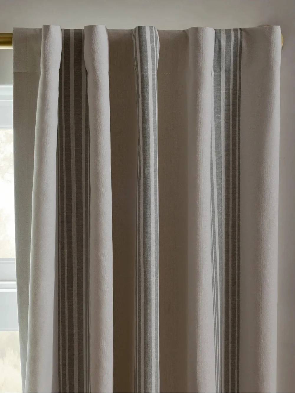 QUINCE Set 2 48x96 Coastal Stripe Sage Linen Cotton True Blackout Curtains 9225